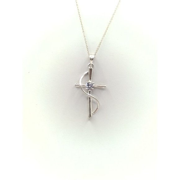 Sterling Silver Blessed Mother CZ Cross Pendant Necklace 16" - Picture 1 of 7